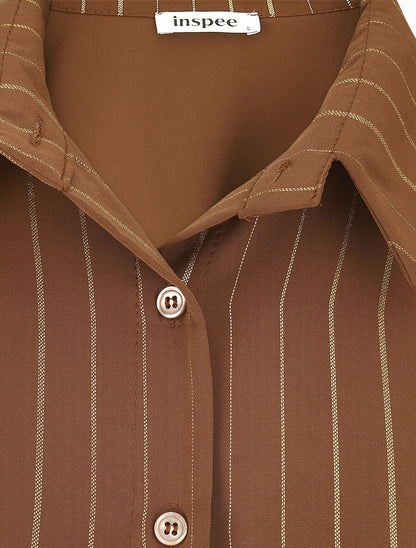 Blouse à nouer et rayures irisées - Marron - 3