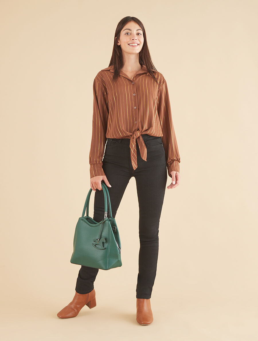Blouse à nouer et rayures irisées - Marron - 4