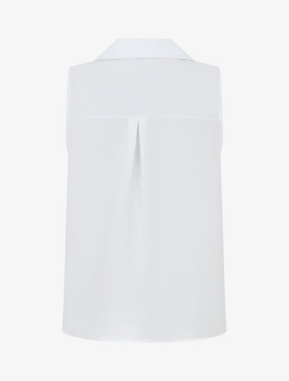 Top uni boutonné effet lin - Blanc - 2