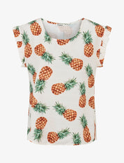 Top à manches volantées imprimé ananas - Blanc - 1