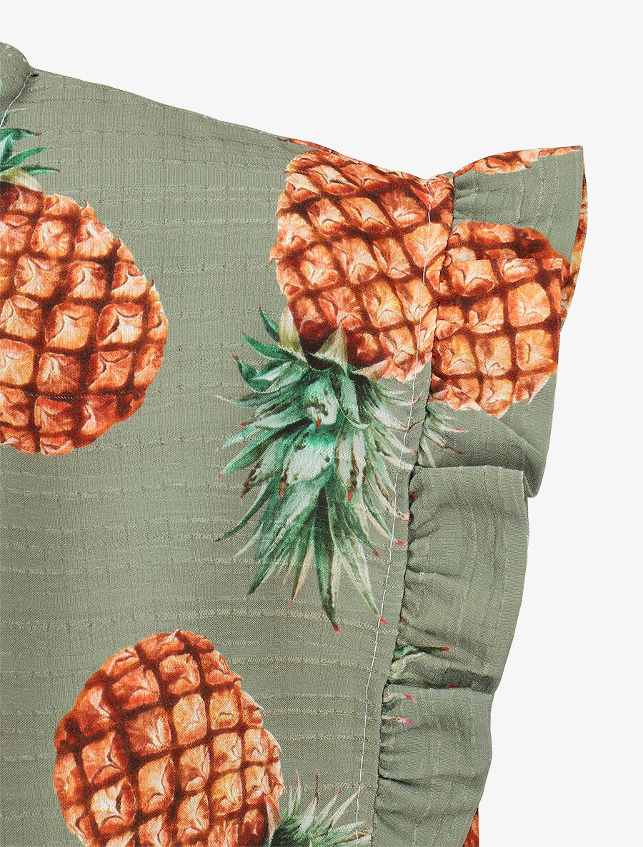 Top à manches volantées imprimé ananas - Kaki - 3