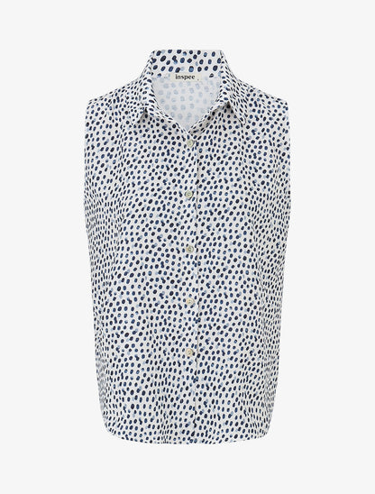 Chemise sans manches à pois - Marine - 1