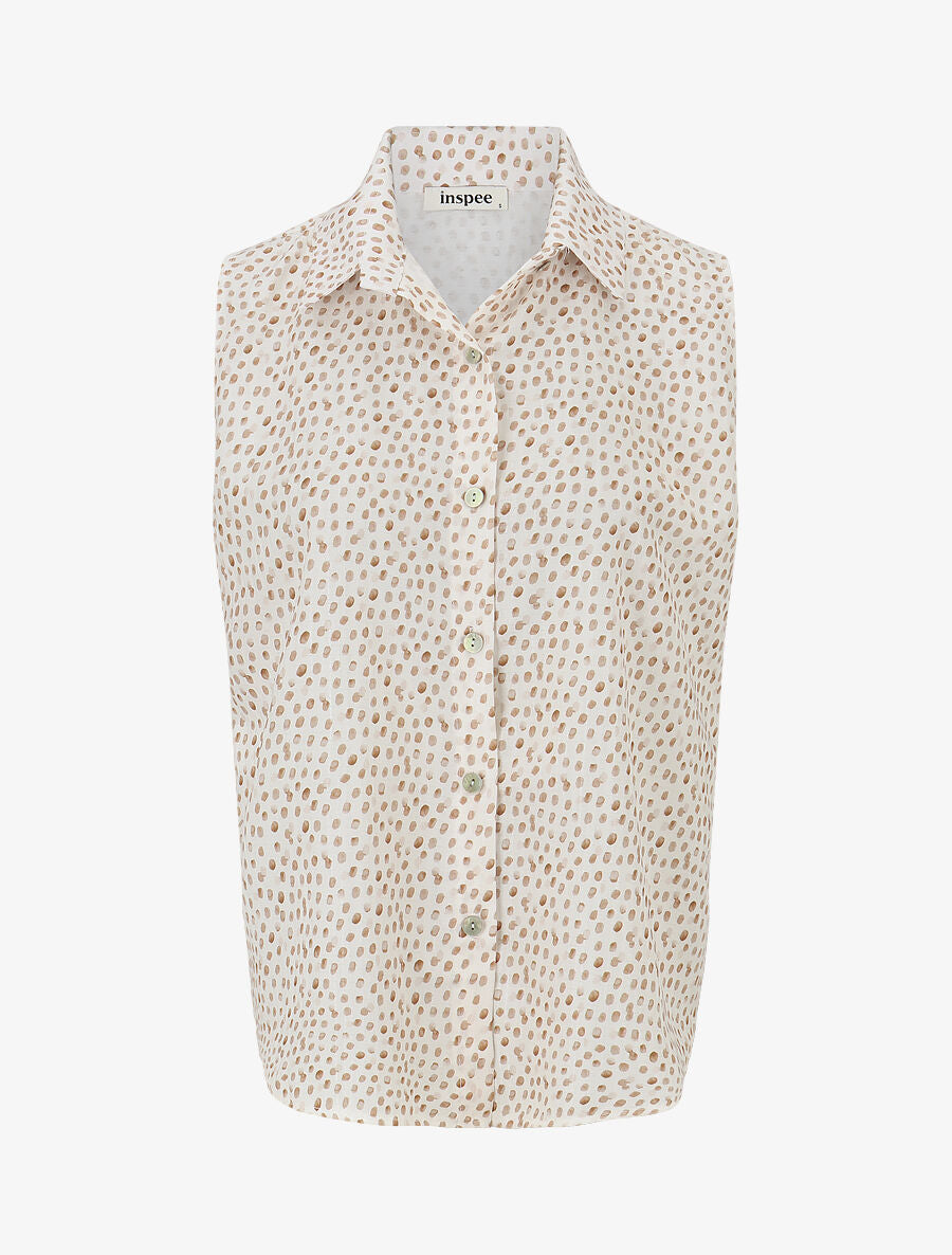 Chemise sans manches à pois - Beige - 1