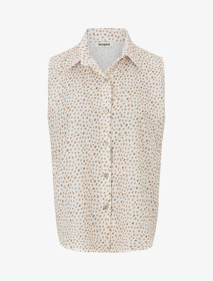Chemise sans manches à pois - Beige - 1