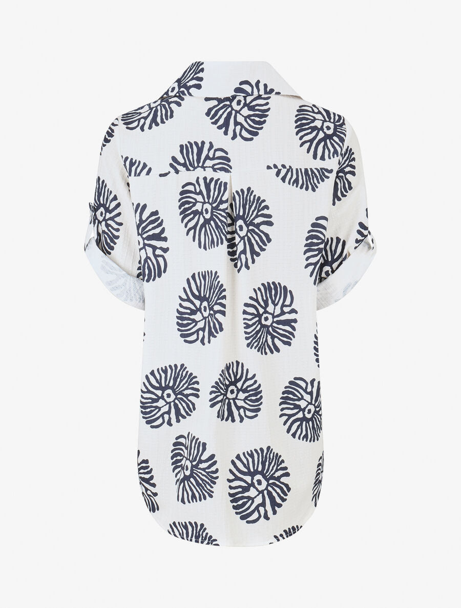 Chemise à manches retroussables imprimé anémones - Marine - 2
