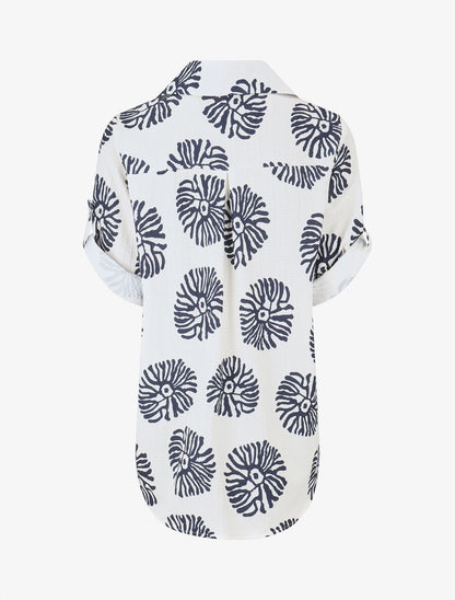 Chemise à manches retroussables imprimé anémones - Marine - 2