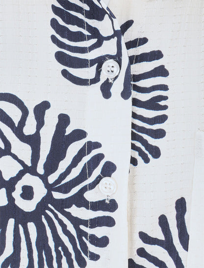 Chemise à manches retroussables imprimé anémones - Marine - 3