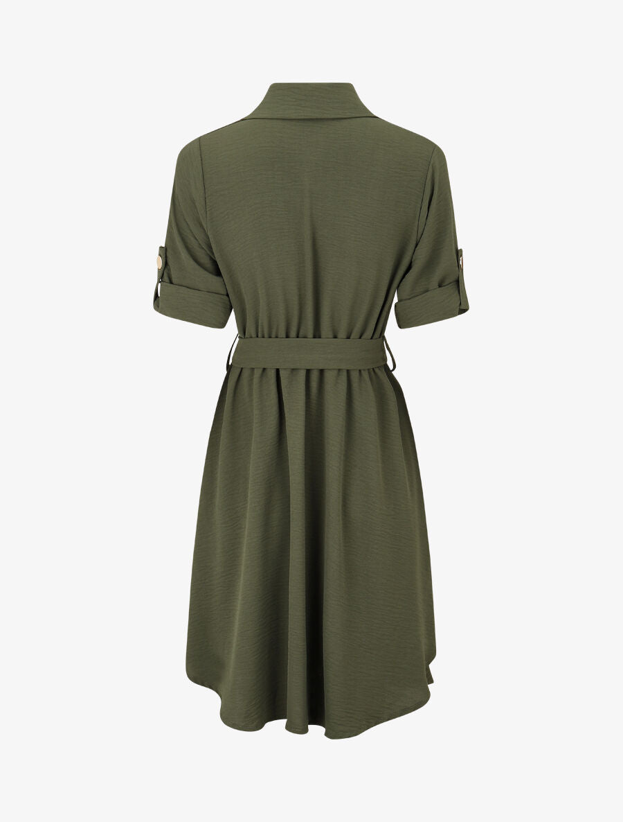 Robe mi-longue unie boutonnée - Kaki - 2