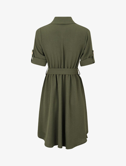 Robe mi-longue unie boutonnée - Kaki - 2