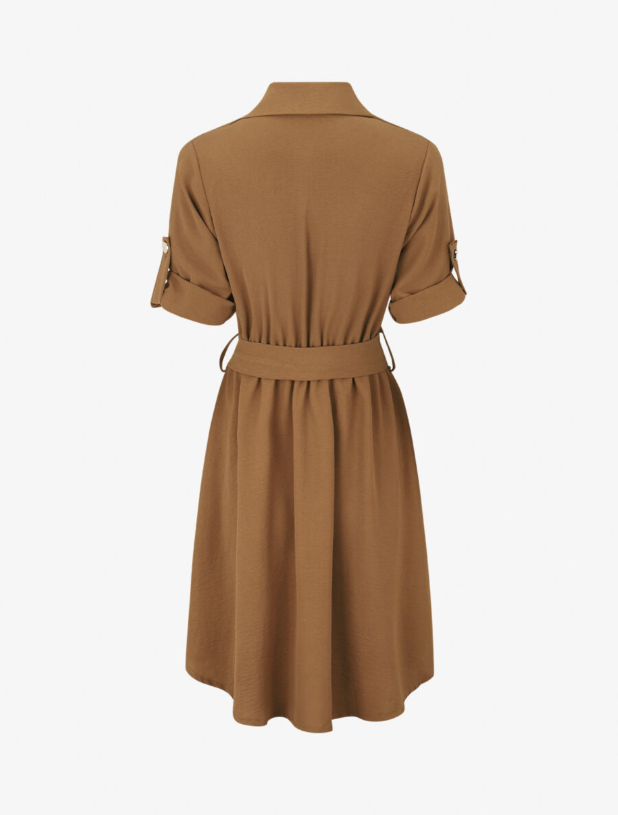 Robe mi-longue unie boutonnée - Camel - 2