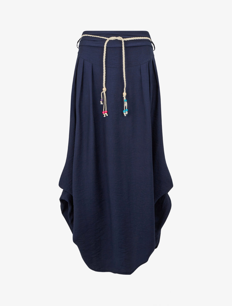 Lange uitlopende rok met hoge taille - Donkerblauw