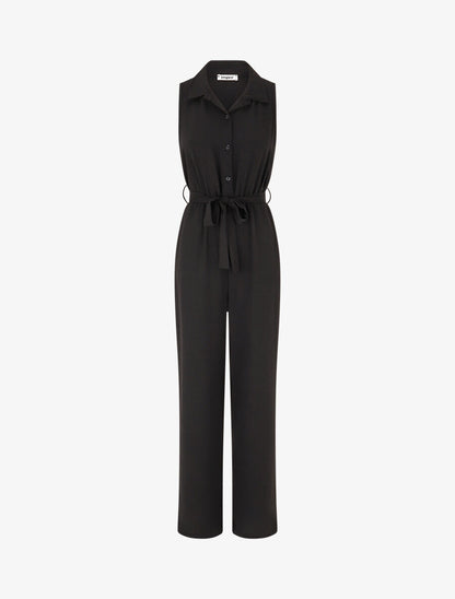 Combinaison droite sans manches style chemise - Noir - 4