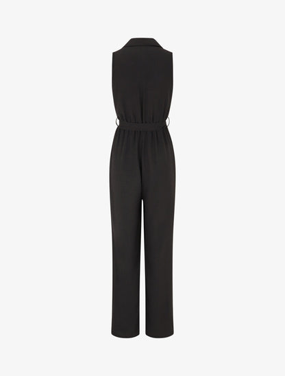 Combinaison droite sans manches style chemise - Noir - 2