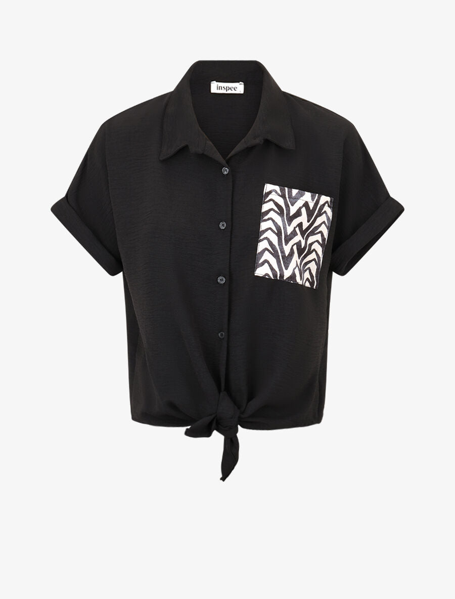 Chemise manches courtes et poche fantaisie - Noir - 4