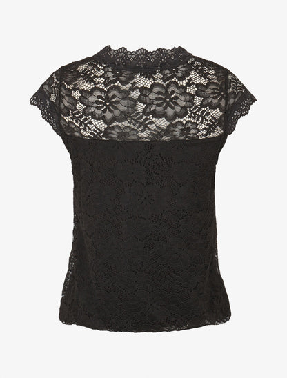 Top droit en dentelle col V - Noir - 2
