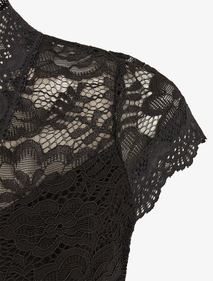 Top droit en dentelle col V - Noir - 3