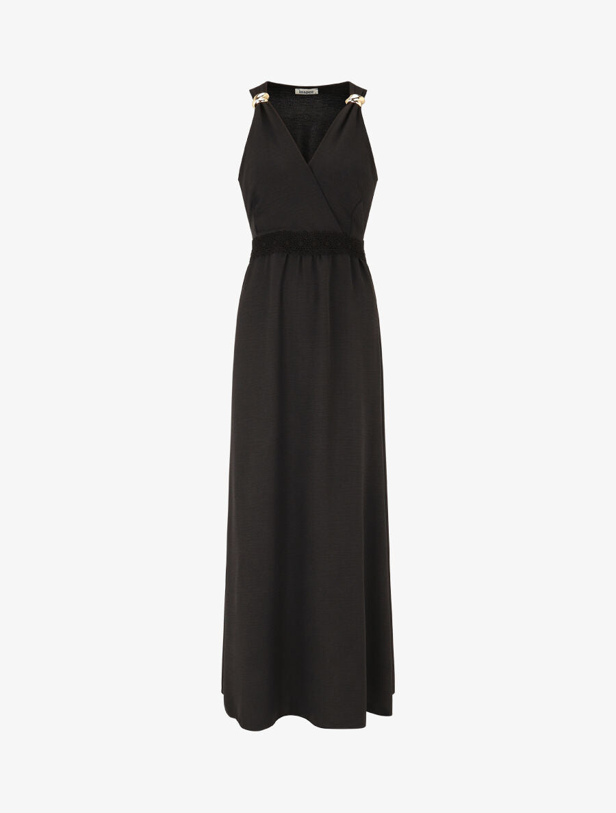 Robe longue fluide à bretelles bijoux - Noir - 1