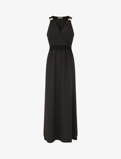 Robe longue fluide à bretelles bijoux - Noir - 1
