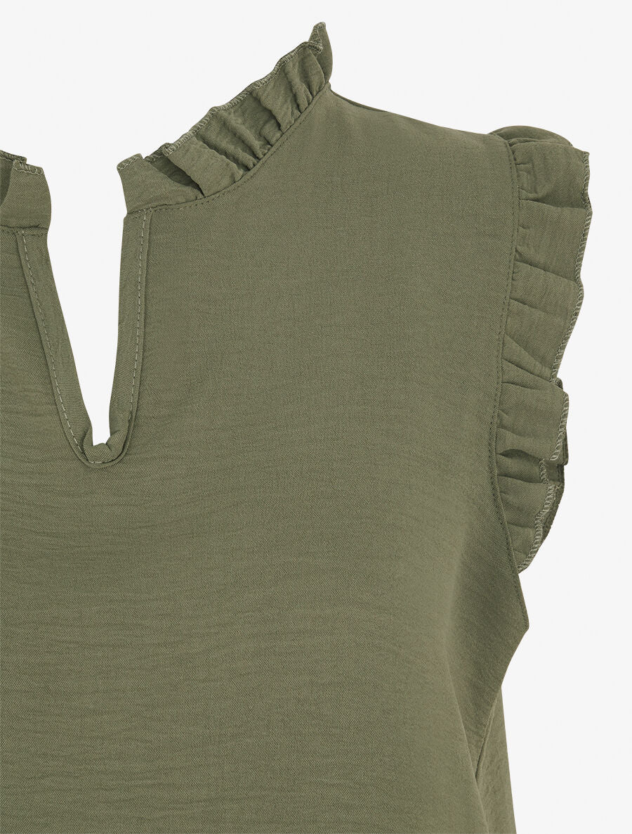 Top uni à épaules volantées - Kaki - 3