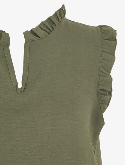Top uni à épaules volantées - Kaki - 3