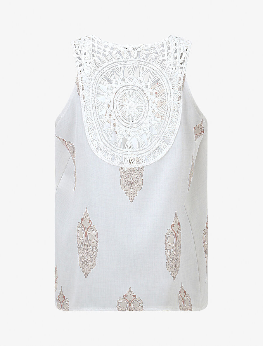 Top imprimé graphique et bretelles en crochet - Blanc - 2