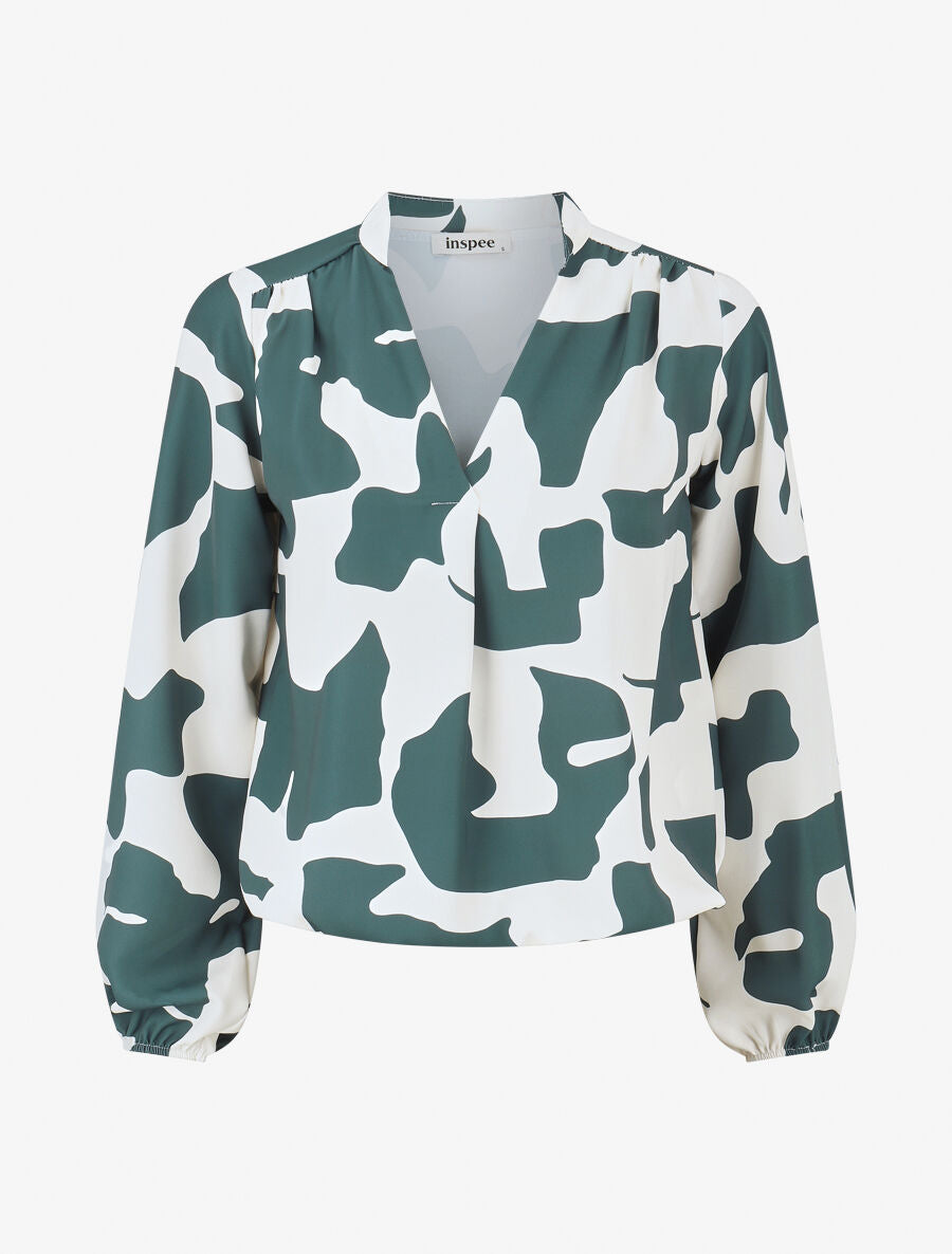 Blouse manches longues imprimé graphique - Vert foncé - 4