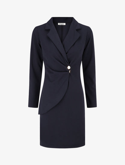 Robe fourreau style tailleur - Marine - 1