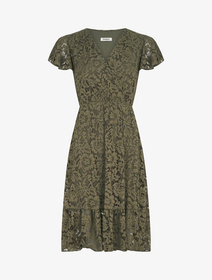 Robe mi-longue en dentelle - Kaki - 1