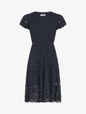 Robe mi-longue en dentelle - Marine - 4