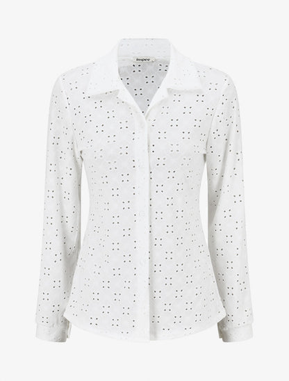 Chemise ajourée à manches longues - Blanc - 1