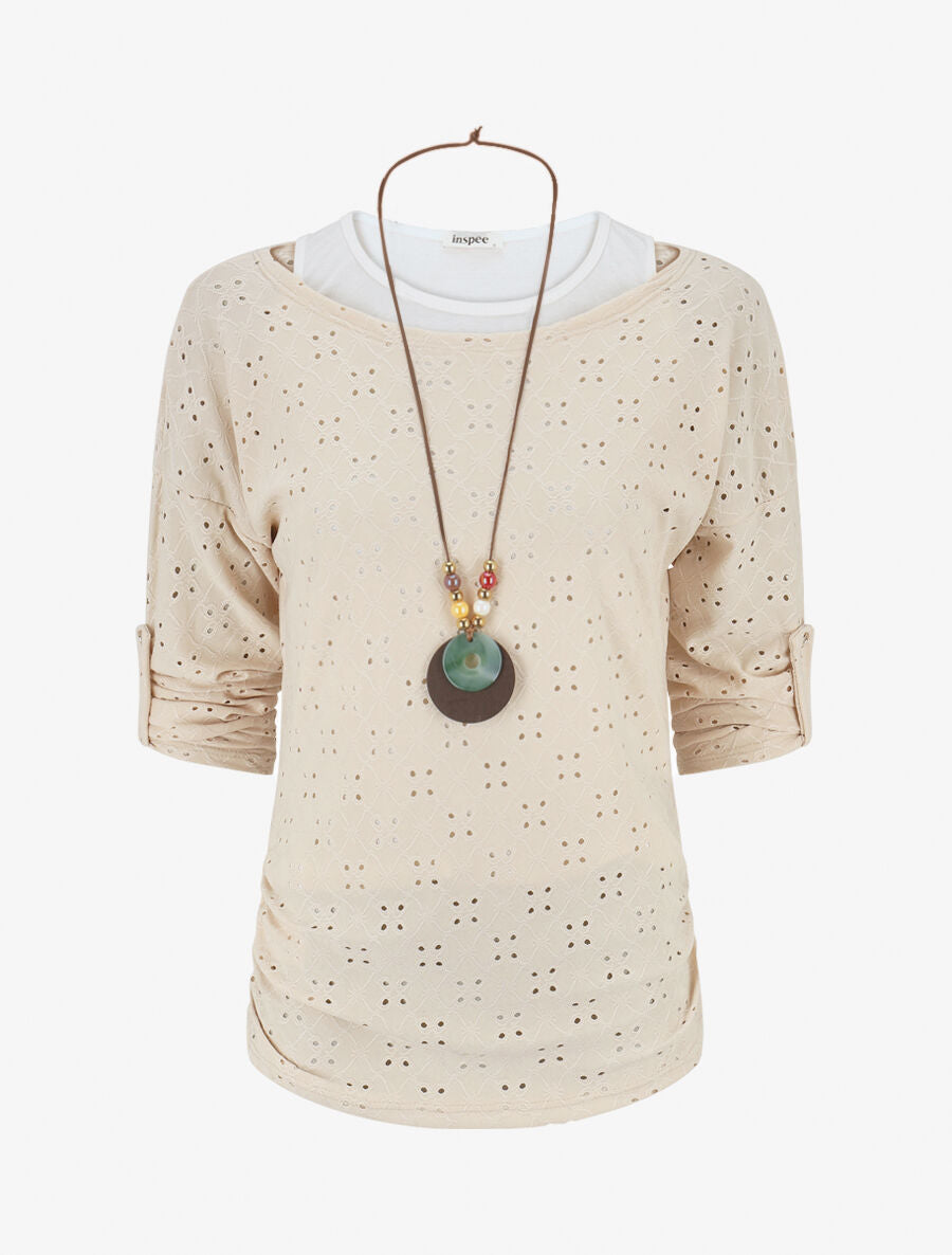 Ensemble top et débardeur bicolore - Beige - 4