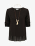 Blouse ajourée superposée à manches retroussables - Noir - 4