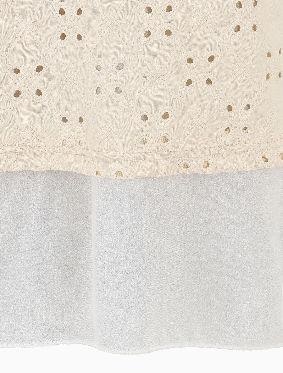 Blouse ajourée superposée à manches retroussables - Beige - 3