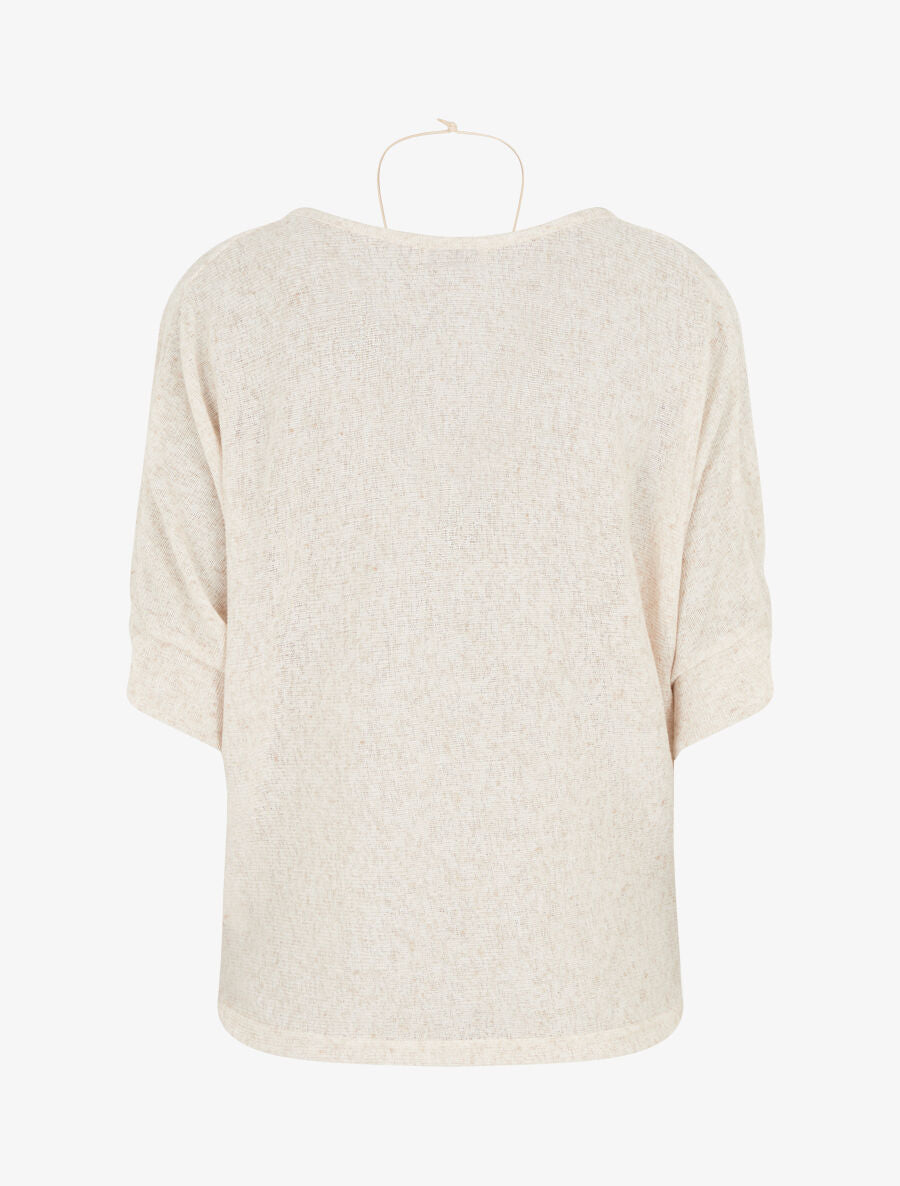 Pull fin manches 3/4 à col bénitier - Beige - 2