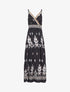 Robe longue à taille élastiquée imprimé ikat - Noir - 1