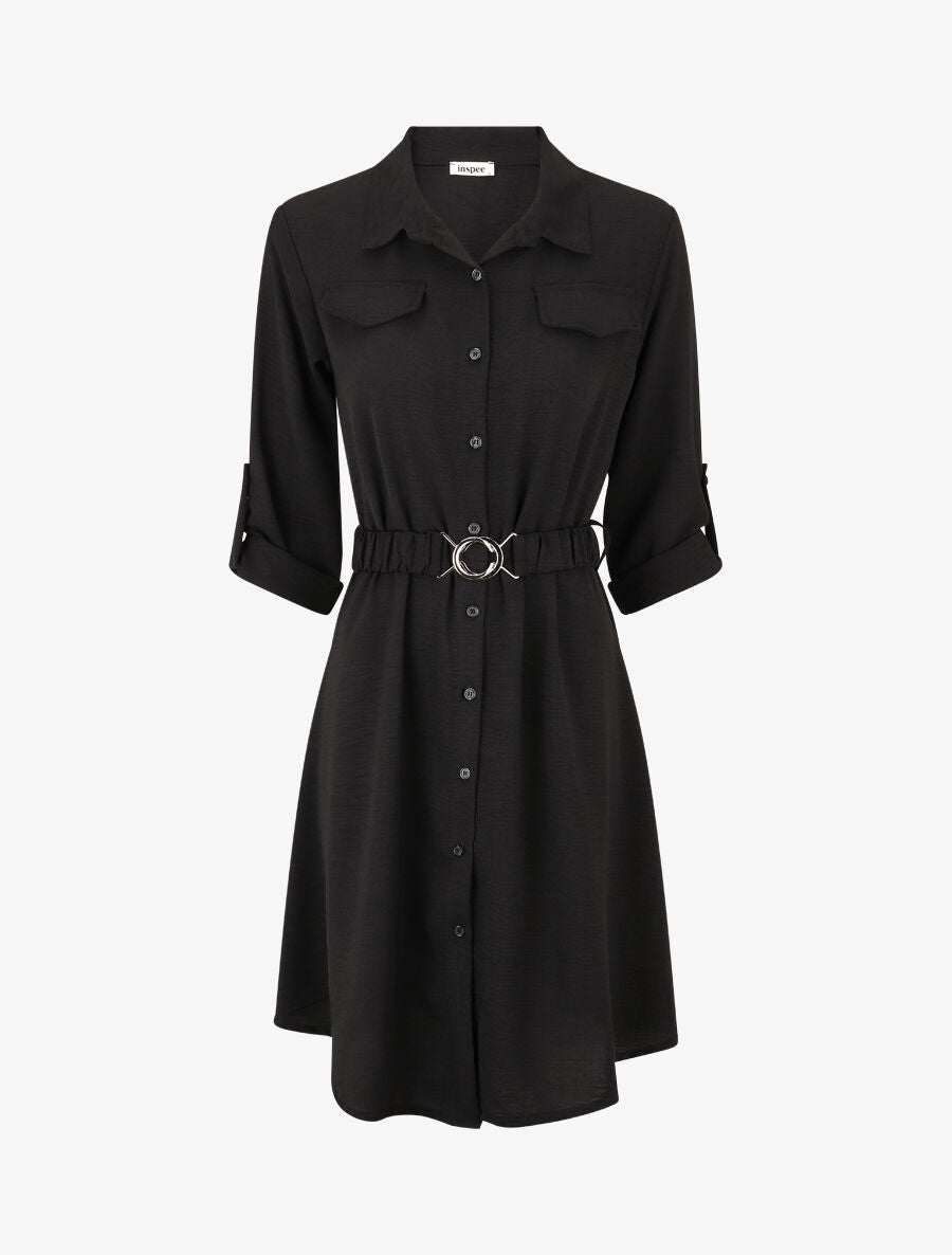 Robe chemise courte coupe droite - Noir - 1