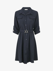 Robe chemise courte coupe droite - Marine - 1