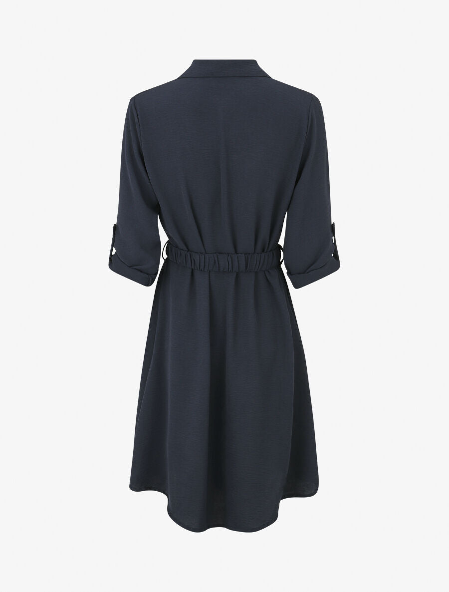 Robe chemise courte coupe droite - Marine - 2