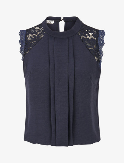 Top sans manches à dentelle et detail plissé - Marine - 4