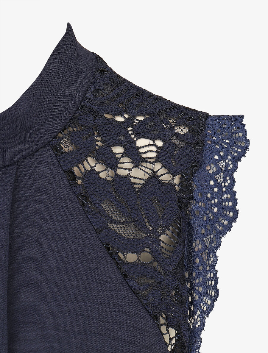 Top sans manches à dentelle et detail plissé - Marine - 3