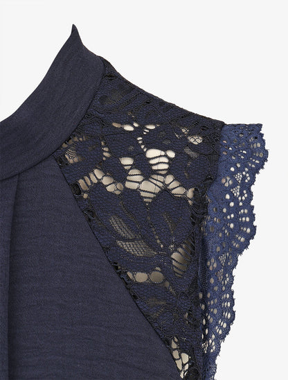 Top sans manches à dentelle et detail plissé - Marine - 3