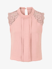 Top sans manches à dentelle et detail plissé - Rose - 1