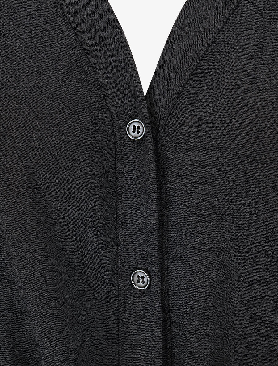 Blouse unie à nouer et détail broderies - Noir - 3