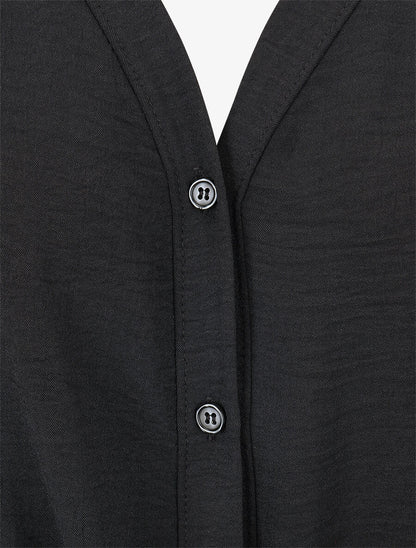 Blouse unie à nouer et détail broderies - Noir - 3