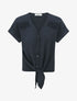 Blouse unie à nouer et détail broderies - Marine - 4