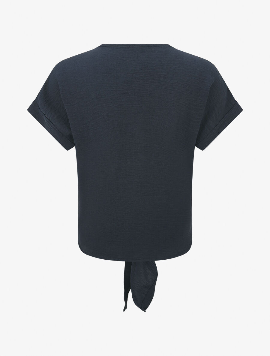 Blouse unie à nouer et détail broderies - Marine - 2