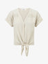 Blouse unie à nouer et détail broderies - Beige - 1