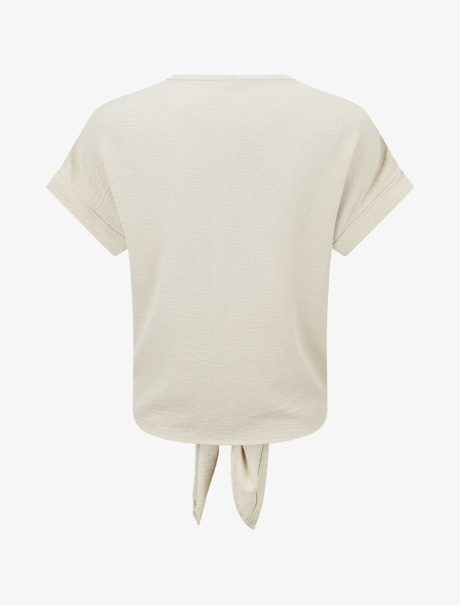 Blouse unie à nouer et détail broderies - Beige - 2