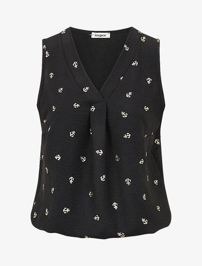 Top uni flocage ancres irisées - Noir - 1