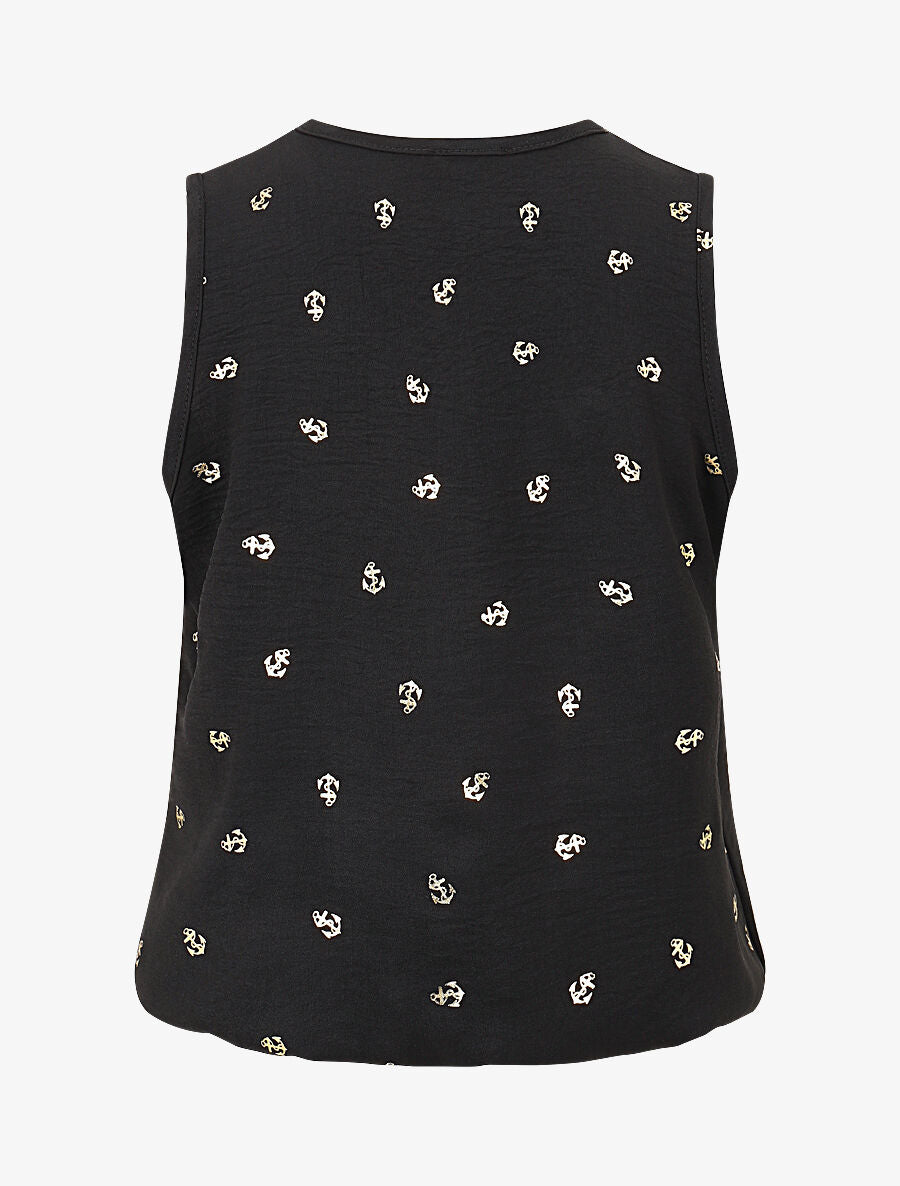 Top uni flocage ancres irisées - Noir - 2